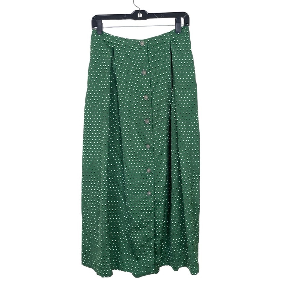Who What Wear Green Tiny Polka Dot Button Front Maxi Skirt w Pockets Size 6